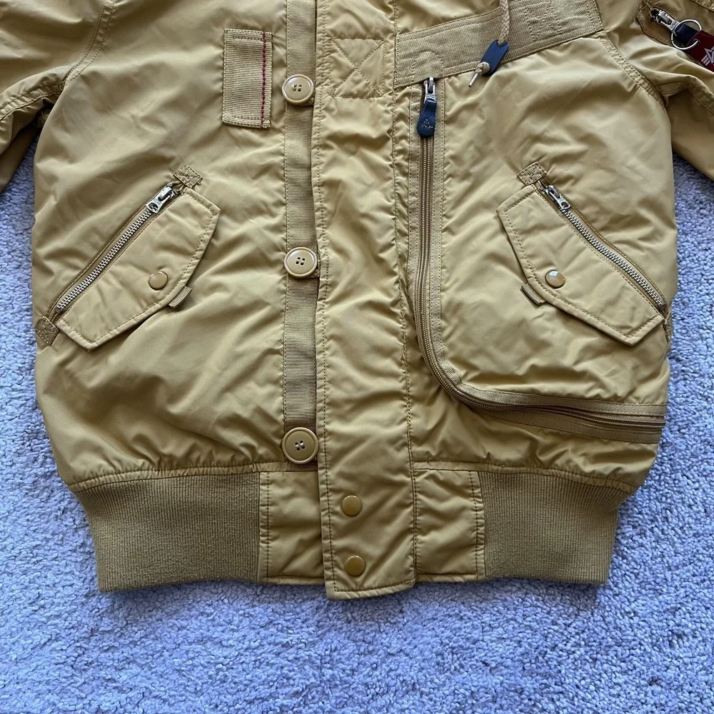 Alpha Industries Full‎ Zip Bomber Jacket Mens M Mustard Yellow Hooded Flight
